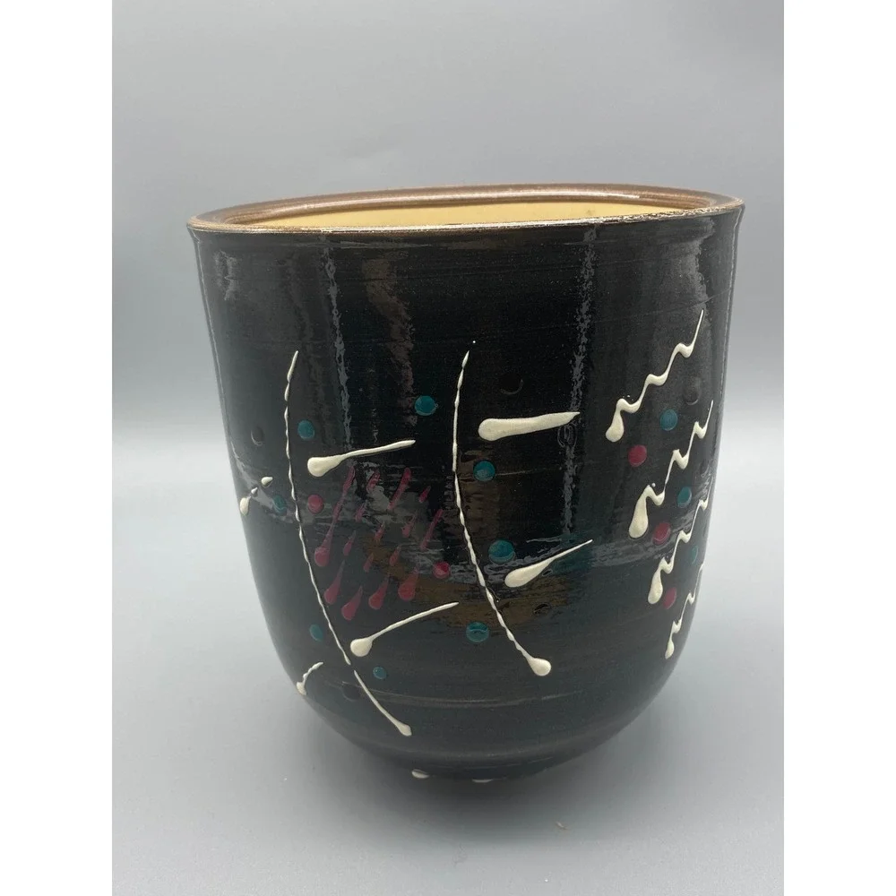 Handmade Studio pottery Contemporary Abstract 00000design signed Black white‎